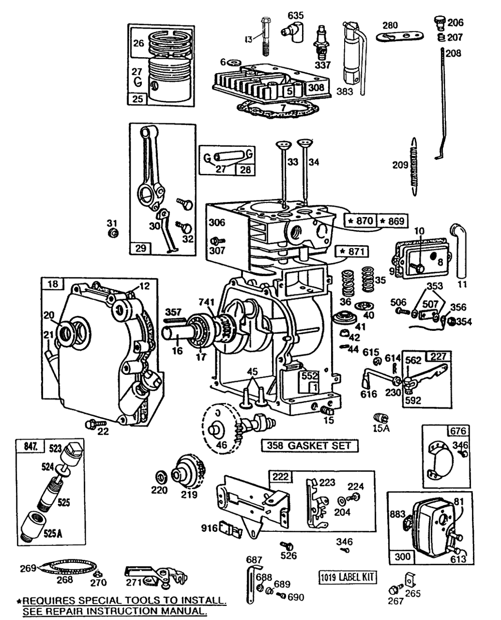 Cylinder,mufflers,piston Diagram and Parts List for 82432-4070-02  Briggs and Stratton Engine